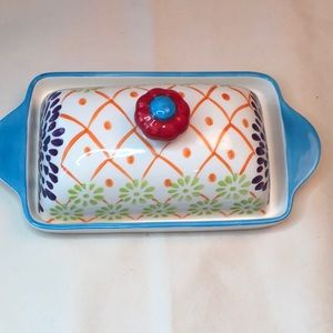 Artistic Accents by Coastline Imports Hand Painted Floral Covered Butter Dish